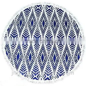 100%cotton Printed Round Beach Towel With Tassels thumbnail-2