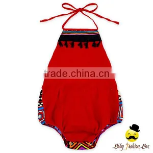 Harem Style Frock Design Kids Red Halter Blank Bodysuit Infant Newborn Baby Girl Vintage Romper Toddler Clothing thumbnail-1