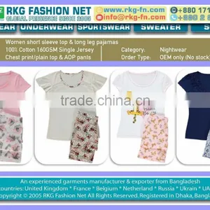 Women Cotton Jersey Short Sleeve Top & Long Pant Pajamas thumbnail-1