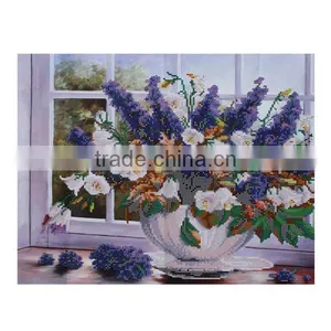 3d Diy Round Diamond Rhinestone Painting 5D Cross Stitch Kit Needlework Diamond Embroidered Mosaic Lavender Flower Home Decor thumbnail-2