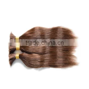 Top High Quality Silk Straight Remy Hair 4# Brown Color Weave Human Hair Bulk thumbnail-4