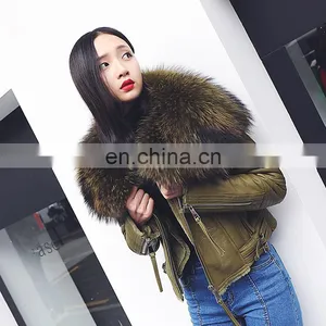High Fashion Red Real Leather Jackets for Women / Raccoon Fur Collar Leather Jacket Made in China thumbnail-2