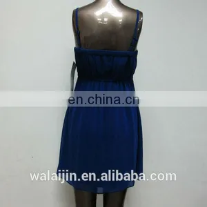 High Quality Low Neckline Spaghetti Strap Pleated Bust Ladies Royal Blue Dress thumbnail-4