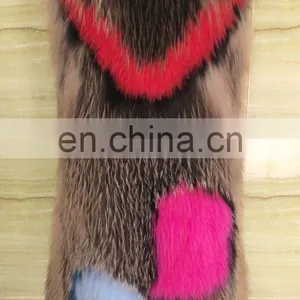 Real Fox Fur Vest With Irregular Bright Pattern Long Waist for Women thumbnail-2