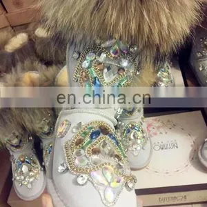 Aidocrystal Handmade Women Fur Snow Boots With Rhinestone thumbnail-5