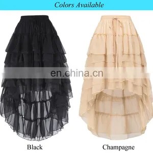 Belle Poque Women Ladies Amelia Steampunk Elastic Waist Ruffled Chiffon Black Color Cake Skirt BP000227-1 thumbnail-6