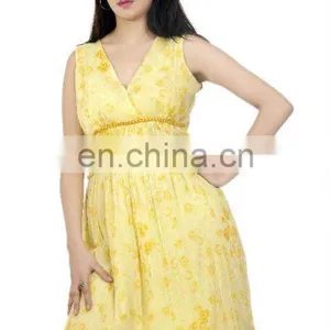 Chiffon Hand Block Printed Dress. thumbnail-1