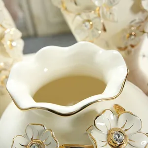 Hand Made Giled White Flower Ceramic Vase Livling Room Decoration For Wedding Gift thumbnail-3