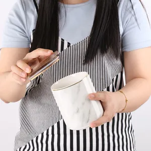 Nordic Fashion Hand Made Marble Ceramic Seal Storage Pot Canisters With Cover For Coffee Tea Candy thumbnail-5