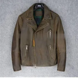 HOT SALE WASHED MEN'S GENUINE COWHIDE LEATHER JACKET 2021AW NEW FASHION thumbnail-1