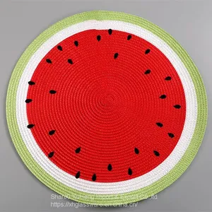 PP Woven Round Placemat Cartoon Fruit Dining Table Plate Mat Bowl Watermelon Lemon Drink Coasters Kitchen Accessories Home Decor thumbnail-5