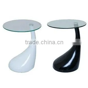 Unique Design Fiberglass Base Glass Side Table Teardrop Coffee Table thumbnail-2