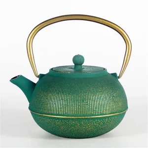 Personalized Golden Green Teaware Chinese Enamel Tea Sets Japanese Tetsubin Tea Kettle Cast Iron Teapot thumbnail-1