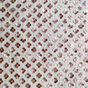 XW026 Sequined Beaded Mesh Lace Fabric Party Dress Wedding Gown Home Decoration thumbnail-1