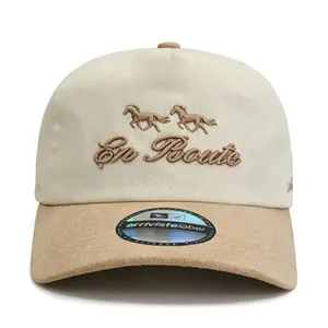 Custom Two Tone Suede Brim Baseball Cap Wholesale High Quality 5 Panel Flat Embroidery Dad Hat for Streetwear Brands thumbnail-2