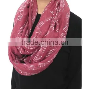 Music Note Printed Fashion Ladies Polyester Circular Scarf Neck Warmer thumbnail-3