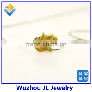 Fashion Synthetic Silver 925 Sterling Silver Chain OP46 Yellow Opal Hand Pendant Necklace thumbnail-4