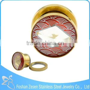 Pyroceram Printed Steel Ear Plug Piercing 14k Solid Gold Body Jewelry thumbnail-3