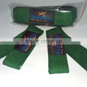 Green Weight Lifting Straps Made by Heavy-Duty Cotton With & Without Padding thumbnail-1