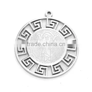Stainless Steel Silver Tone Coin Shape De Guadalupe Medal Pendant Hollow Out Ancient Jewelry Pendant Religious Charm for Prayer thumbnail-1