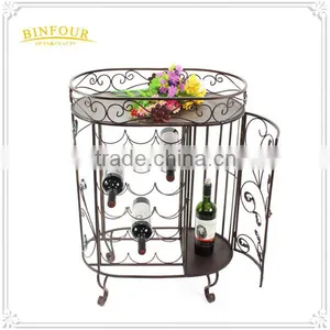 Metal Wine Rack Iron Bottle Wine Cabinet Antique Style With Glass Holder thumbnail-1