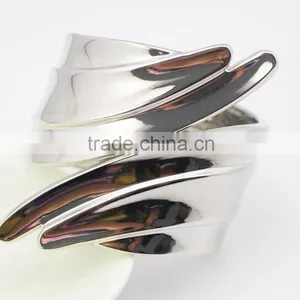 High Polished Stainless Steel Feather Leaves Bracelet Bangle thumbnail-1
