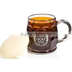 250ml/ 9oz Beer Mug With White Cover, Foam Cup Beer Bubble Shaped, White Lid, Brown & Gold Color thumbnail-1