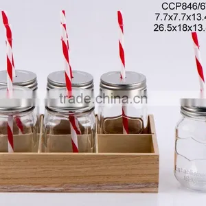 Glass Jar With Straw With Wooden Box (CCP846/6W) thumbnail-1