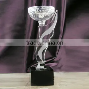 Wholesale Clear Bowl Shape Crystal Sport Trophy Cup With Black Base for Prize Memento thumbnail-1