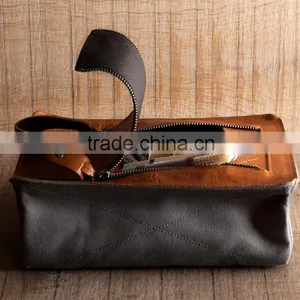 Dopp Kit Travel Canvas Pouch Toilet Pouch Leather Trim thumbnail-2
