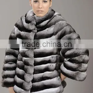 Wholesale Price Chinchilla Rex Rabbit Fur Coat thumbnail-3