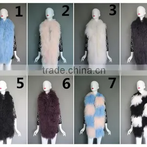 Women Long Mongolian Fur Scarf Winter Warm Neck Collar Real Sheep Fur Muffler Stole thumbnail-1