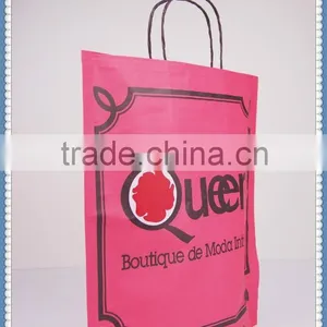 Cheap Price Low Cost Kraft Paper Bag Flexo Red Printed With Twisted Patch Handle thumbnail-2