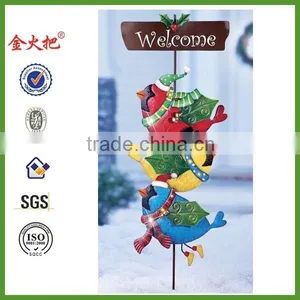 Metal Lighted Holiday Stacked Birds Welcome Garden Stake thumbnail-1