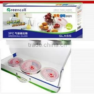 3pcs/set Plastic Lid Takeaway Glass Food Storage Container Set thumbnail-1