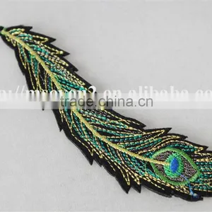 Good Looking Green Color Applique Embroidery Design Patch Peacock Feathers Decoration Garment thumbnail-2