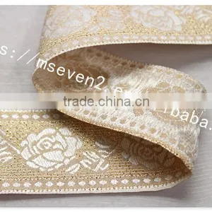 Newest Design 4.5 cm Width Ethnic Embroidery Gold Lace Trim for Garment thumbnail-5