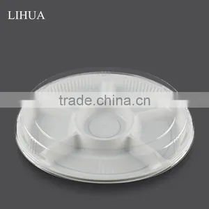 6 Compartments Disposable Plastic Round Food Container Box for Salad,Fruit,Sushi,Drysaltery and Dessert Packaging thumbnail-2