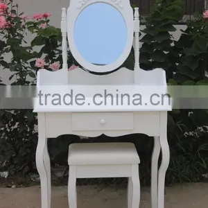 New White Wooden Dressing Table With Mirror and Stool thumbnail-1