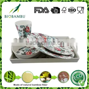 Colorful Promotional Diswasher Safe Bamboo Fiber Tableware Set thumbnail-1