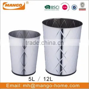 Embossed Diamond Pattern Open Top Stainless Steel Garbage Can thumbnail-1