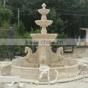 Outdoor Garden Decoration Stone Carving Marble Horse Water Fountain thumbnail-5