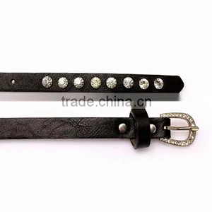 Fashion Rhinestone Decorated Pin Buckle Sex Girl Black Thin PU Waist Belt thumbnail-5