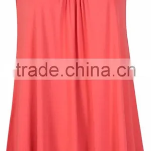 Plus Size Wholesale T-shirts Womens Sleeveless Ladies Ruched Uneven Hem Plain Long Vest T Shirt Top thumbnail-6