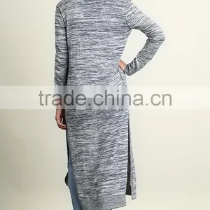 Casual Wear Clothing Manufacturer OEM Custom Made Cotton Polyester Heather Knit Open Cardigan Lounge Ladies Long Tail Blouses thumbnail-3