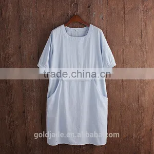 Hospital Gown With Round Collar Wear Cotton and Linen Dress Striped Short Sleeve in Summer Patient Clothes for Girl Women thumbnail-4