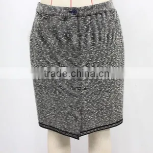 Wholesale Winter Office Wear Elegant Mature Tight Ladies Classic Tweed Pencil Skirt thumbnail-2