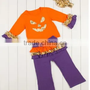 China Product and Low Price Wholesale Golden Autumn Outfits With Headband for 6monthes -8years Baby Kids Warmer thumbnail-3