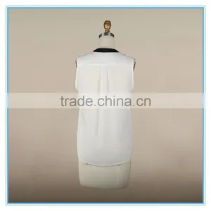 Tops For Women 2016 Cross Over Sleeveless Chiffon Blouse Cheap With Gold Chain thumbnail-2