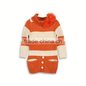 Winter New Style Children Long Sleeve Sweater Dress With Pockets and Buttons thumbnail-1
